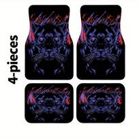 4pcs Set Black Panther Glowing Eye Print Car Floor Mats | Front And Rear Carpet Set, Suitable For Sedans And SUVs, Fashionable A