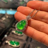 Green Jade Gourd Pendant with Silver Edging & Rhinestones - Elegant Women's Jade Necklace