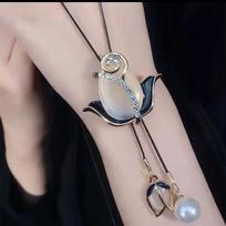 Korean Style Tulip Pendant Long Sweater Necklace for Women - Versatile Autumn/Winter Accessory