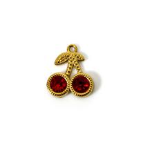 2pcs Fashion 304 Stainless Steel Flora Collection Charms For Jewelry Making 18K Gold Plated Cherry Fruit Pendant DIY 14mm x 12mm
