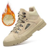 Men's Fleece-Lined Pigskin Martin Boots - Warm, High-Top Desert & Workwear Mid-Calf Boots, British Trend Style. Size 43