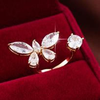 Butterfly Design Copper Index Finger Ring - High-Class Light Luxury Fashion Accessory Adjustable Open