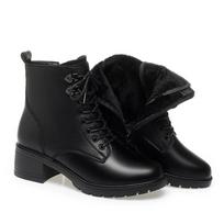 4.5cm Comfortable Med Square Heels Soft Leather Shoes Women's Platform Botas Winter 2025 Short Plush Warm Ankle Boots Office Mom 35