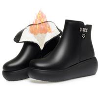 6cm Comfortable Daily All Match Black Med Heels Wedges Shoes Winter 2025 Soft Leather Botas Warm Plush Snow Ankle Boots for Mom 35
