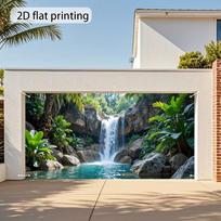2D Realistic Waterfall Garage Door Cover with Palm & Tropical Plants 47.2x31.5inch/120*80cm