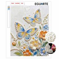 Frameless Pearl Painting Kit Butterfly Pattern DIY 3D Bead Art Canvas Relaxing Handmade Craft for Adults Home Decor 30x40cm beige
