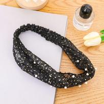 Elastic Turban Headwear Pearl Lace Headband Wash Face Cover White Hair Band Fashion Stretch Women Headwrap for Dance Biker