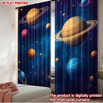 2D flat printing 2pcs Drapes Colorful Stellar Planets Digital Printed Polyester Drapes Seasonal Party & Holiday Decor Use for 60×150cm(23.6×59in)
