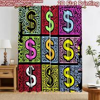 2D flat printing 2pcs Curtain Curtain Colorful Dollar Signs Digital Printed Polyester Drapes Family Party Decoration for Holiday 60×150cm(23.6×59in)