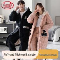 Langsha Couple's Winter Thickened Coral Fleece Robe XL
