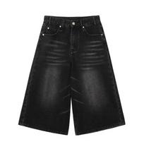 Retro Y2k Baggy Jorts Moteriški Vyrai Žemu Juodu Apkarpyti Juodi Džinsai Acubi Nusivylę džinsai Laisvalaikio plačios kelnės S juoda