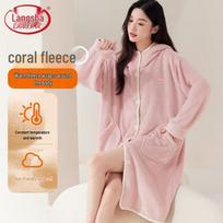 Lonsa Women's Hooded Plush Coral Fleece Long Bathrobe XL