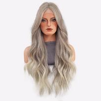 30  Pieno arbatos balayage nėriniu priekiniu perukas - Rankomis rištas japoniškas Kanekalon garbanotas plaukų priedas, Atsparus karščiui laisvos bangos ir kirpčiukai 71cm30Inch