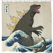 Godzilla Shower Curtain Set with Japanese Wave Design – Cool, Crazy Bathroom Shower Curtains, Hooks Included, Durable Fabric W200XH180cm