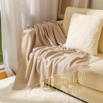 Daugiafunkcis austas pledas: Sofa apklotas, Lovos takelis, Oro kondicionieriaus skara, Vasaros vėsinantis miego antklodas 130*170CM with Fringe, 500g chaki