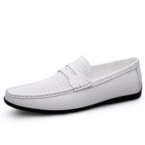 Leisure Walk Loafers Genuine Leather Mens Slip on Flats Comfortable Casual Shoe Outdoor Male Driving Footwear Business Moccasins 37 balta
