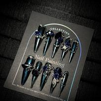 Handmade Luxury Press on Nails Long Almond French Tip Sparkly Fake Nails 3D Rhinestones Designs Acrylic Nails Reusable Stick on Nail for Women XS