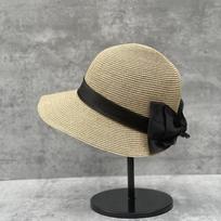 Elegant Versatile Cogan Yarn Bow Fine Straw Bucket Hat Women'S Summer Foldable Sunscreen French Straw Hat M (57cm) can be adjusted smaller