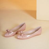Woman Heels Fashion Patent Leather Elegant Shallow Butterfly Bow Low Heel Pumps Comfort Soft Versatile Height Increasing Flats 34