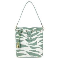 MCM Meta Safari 24K Gold Plated Metal Accessories Zebra Stripe Print Canvas And Leather Drawstring Bucket Bag Women Bags Green MWDDSDU06JZ001 Basic Set (Bag+Dust Bag)