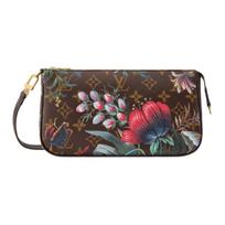 Louis Vuitton Pochette Accessories Monogram Canvas Removable Handle Floral Pattern Handbag Women handbag Brown M29148 Shopping Bag Set(Basic Set+Shopping Bag)
