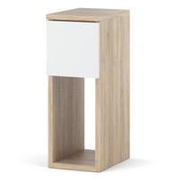 Sonoma ąžuolo ir matinės baltos spalvos naktinis staliukas 20 cm - modernus naktinis staliukas su stalčiumi miegamajam