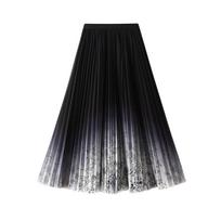 A-Line Tulle Midi Skirts for Women Fairy Elastic Waist Ruffle Layered Maxi Skirts Women's Casual Floral Print Flowy High Waist Mesh Long Skirt One size