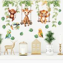 Cartoon Animal Wall Stickers Bird Swinging Removable Mural Art for Children Nursery Room Decoration Self Adhesive Decals