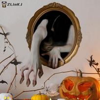 Self Adhesive Spooky Hand Wall Sticker Removable PVC Halloween Mirror Decal for Living Room Bedroom Haunted House Scene A