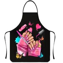 Nail Polish Printing Apron Women Beauty Kitchen Manicure Salon Home Cooking Baking Cleaning Pinafore Work Clothes
