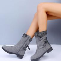 Plus Size Womens Mid Calf Thick Heel Woolen Boots Warm Comfortable Non Slip Fashion Casual Winter Boots for Outdoor 35