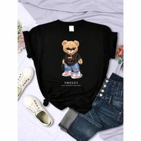 Teddy Bear Goes Out Be Confidence Be Positive Funny Printed T-Shirt Wounisex Fashion Casual Short Sleeve Breathable Summer Tshirt S