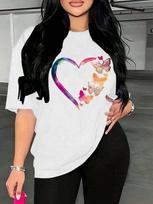Unisex's Butterfly & Heart Print Drop Shoulder T-Shirt, S