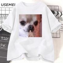 Chihuahua Pondering Funny Meme T Shirt Wounisex unisex Funny Cat Grpahic T Shirts Summer Short Sleeve Cats Lovers T-Shirt  Tops S