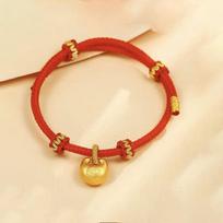 Shuibei 999 Fine Gold Fat Fu Small Nugget Bracelet with Red Rope for Women Small (~0.2g)