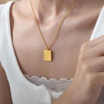 Hong Kong Retro Carved Human Face Square Pendant Necklace in Titanium Steel