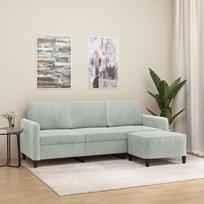 Vidaxl 3-Osobowa Sofa Z Podnóżkiem, Jasnoszara, 180 Cm, Aksamit