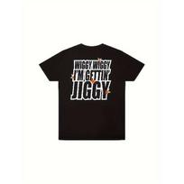 Men's Anime Graphic T-Shirt - Funny  Wiggy Wiggy I'm Gettin' Jiggy  Print T-Shirt - Black T-Shirt with Orange Text - Casual Crew Neck Concert Item S