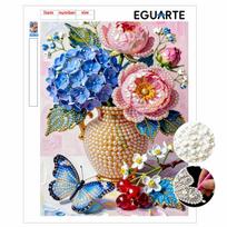 DIY Pearl Painting Canvas Floral Butterfly Design Shiny 3D Bead Art Kit Creative Leisure Craft for Living Room Wall Decor 30x40cm