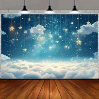 Twinkle Twinkle Little Star Themed Background with a Dreamy Sky, Hanging Stars and Clouds 47.2x31.5inch/120*80cm