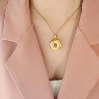 Fairy-Inspired Chinese Fu Pendant Necklace - Elegant Titanium Steel with Real Gold Finish