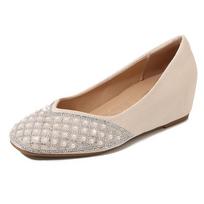 Spring 2026 New Arrival: Versatile Fairy Wedge Square Toe Pearl Rhinestone Hidden Heel Women's Shoes, Small Sizes 32-33 Size 33