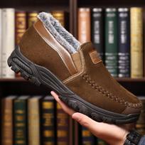 Fur Lined Comfortable Soft Leather Grippy Winter Mens Loafers Warm Home Casual Shoes for Indoor Daily Wear 39