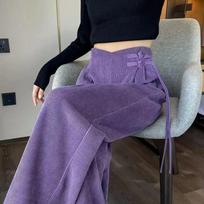 Mallard Autumn Winter Frog Button Fleece Chenille Wide Leg Pants Women High Waist Draping Straight Casual Trousers M
