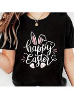 100% Cotton Wo'unisex Happy Easter T Shirt Bunny Rabbit Graphic T-Shirt Funny Letter Printed Shirts Short Sleeve Tops Tee For Adult, S