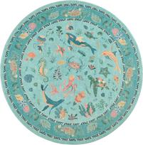 Teal Ocean Life Round Rug Vibrant Sea Creatures Jellyfish Dolphin Turtle and Coral 60cm