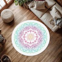 Elegant Gold Mandala Rug, Mandala Inspired Round Carept, Mandala Yoga Studio Mat Non-Slip Soft Area Rug Mandala Desing Floor Mat 80X80CM