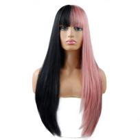 MERISIHAIR Pilkas ir juodas perukas ilgų tiesių plaukų Cosplay perukas su kirpčiukais Dviejų atspalvių ombre spalvos moteriški sintetinių plaukų perukai 24inches&China