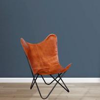 Rankų darbo vintage odinė drugelio kėdė Relax Arm Chair Odinė kėdė gelsvai ruda