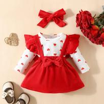 Girl's Long Sleeved Love Sweetheart Corduroy Ruffle Edge Backband Skirt Three Piece Set 18